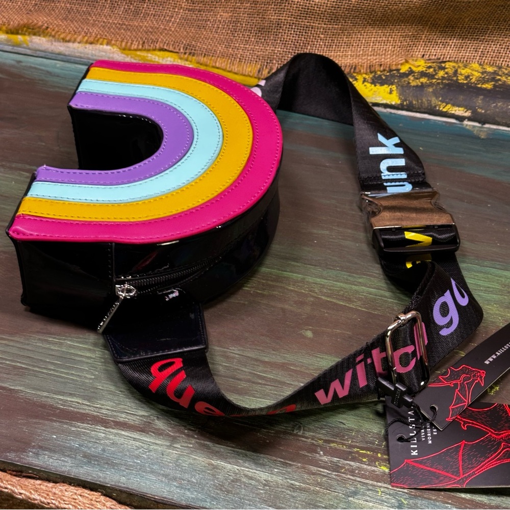 Killstar black patent rainbow fanny pack waist bag